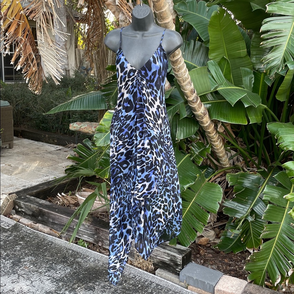 River Island, blue leopard, print, handkerchief, hem dress